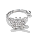 Silver open hoop ring featuring a shimmering butterfly charm with inlaid zircons - Butterfly Shape Silver Tone (EGJ0027)