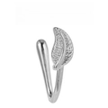Silver leaf-shaped non-pierced copper nose ring with zircon and polished finish - Leaf Style (EGJ0235 White K)