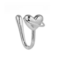 Silver planet heart non-piercing nose clip featuring a polished U-shaped metal frame - Heart Saturn (EGJ0185 Silver Tone)