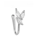 Silver non-pierced copper nose clip with marquise-cut zircons in a U-shape design - Triple Stone Style (EGJ0253 White K)