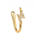Golden lightning bolt nose cuff with sparkling zircon inlay for non-pierced wear - Zirconia Lightning (EGJ0221 Gold)
