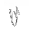 Silver lightning bolt non-pierced nose ring with micro-paved zircons in U-shape design - Zirconia Lightning (EGJ0221 Silver Tone)