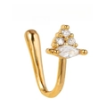 L-shaped 18k gold plated copper nose stud with marquise and round zircon heart design - L-Shaped Triangle Stud (EGJ0241 Gold)