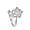 Silver star U-shaped non-piercing nose cuff with sparkling zircon stone insert - Star Style (EGJ0177) / Single Piece / Silver