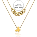 Collar de doble capa dorado con cadena cubana y colgante de mariposa pulida fina - Estilo Mariposa Dorada (T0261)