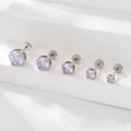 Set di 5 orecchini a perno in zircone viola e acciaio inox con chiusura a vite - 3mm / Viola