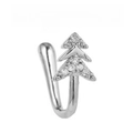 Silver Christmas tree nose clip with zircons and U-shaped non-piercing design - Christmas Tree Zirconia (EGJ0248 Silver Tone)