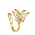 Gold butterfly U-shaped non-piercing nose clip with sparkling zircon crystal stones - Butterfly (EGJ0227) / Single Piece / Gold