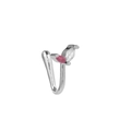 Silver non-pierced U-shaped nose cuff with red and clear marquise-cut gems - Red and White Rhinestone Butterfly (EGJ0231) / Single Piece / Silver