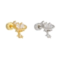 Luxury tassel snowflake stud earrings with sparkling heart zircon pendants on white background - Planet Saturn Style (EGD2930)