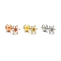 Lot de trois paires de clous d'oreilles fleurs en or, or rose et argent avec zircons - Style Fleur Perlé (EGD1221)