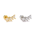 Boucles d'oreilles cœur en zircone or et argent avec fermoirs à vis sécurisés - Rangée de Coeurs Incrustée (EGD2715) / Pièce Unique / Or