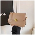 Light khaki faux leather crossbody bag with a square gold clasp and thin strap - Khaki