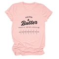 Close-up of pink cotton T-shirt featuring black Salted Butter graphic and grade AA print - Pink (Black Print)