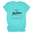 Detailed flat lay of turquoise cotton T-shirt featuring a vintage salted butter graphic print - Deep Water Blue (Black Font)