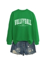 Piatto di felpa Volleyball Mama verde brillante con pantaloncini in denim strappati - S / Felpa Verde Erba (Carattere Bianco)