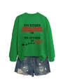 Détail d'un sweatshirt vert avec motif de renne et design de texte amusant - S / Sweat-shirt vert herbe (motif noir)