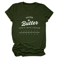 Detail of the white Salted Butter graphic print on a dark olive green cotton t-shirt - Army Green (White Font)