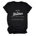 Detailed close-up of white screen-printed butter label design on black cotton t-shirt - Black (White Font)