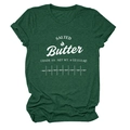 Close-up of salted butter print on dark green t-shirt with fine marled fabric texture - Retro Green (White Font)