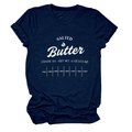 Detail of navy blue t-shirt featuring a white vintage salted butter graphic design - Navy Blue (White Font)