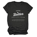 Close-up of salted butter grade AA graphic printed on dark gray cotton short sleeve t-shirt - Heather Gray (White Font)