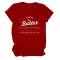Detail of dark red cotton T-shirt featuring white salted butter graphic and grade AA text - Red (White Font)