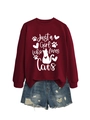 Detail of Just a Girl Who Loves Cats screen print on wine red crewneck sweatshirt - Wine Red (White Font)