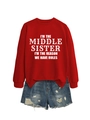 Felpa rossa con stampa I'm The Middle Sister e pantaloncini in denim blu - S / Rosso (Carattere Bianco)