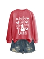 Detail of red crewneck sweatshirt with Just a Girl Who Loves Cats graphic print - Red (White Font)