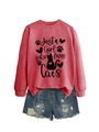 Detail of red sweatshirt with Just a Girl Who Loves Cats print and ribbed cuffs - Red (Black Font)