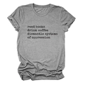 Detail eines grauen Baumwoll-T-Shirts mit Aufdruck 'Read books, drink coffee' - S / Dunkelgrau