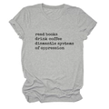 Detail of grey crewneck tee featuring 'read books, drink coffee' printed text design - S / Light Gray
