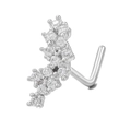 L-förmiger Nasenstecker aus Chirurgenstahl mit glitzerndem Zirkonia-Sonnenblumen-Cluster - Cluster-Kurve (BD00130) / Silber