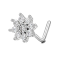 L-förmiger Nasenstecker aus Edelstahl mit funkelnder Zirkon-Blumenverzierung - Blumencluster (BD00134) / Silber