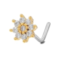 L-förmiger Nasenstecker mit goldener Blume und klaren Zirkonia-Steinen besetzt - Blumencluster (BD00134) / Gold