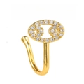 Gold-plated U-shaped nose ring with sparkling cubic zirconia studs in classic oval design - Pig Nose Style (EGJ0258) / Gold