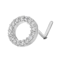 L-shaped silver stainless steel nose stud with a circular zircon pavé sunflower design - Pave Ring (BD00464) / Silver