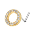 Gold stainless steel L-shape nose stud with a circular white zircon paved design - Pave Ring (BD00464) / Gold