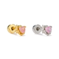 Macro detail of pink heart zirconia earrings with star reliefs and screw backs - Heart Star Style (EGD2944)