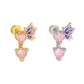 Pink heart crystal and butterfly stud earrings in gold and silver stainless steel - Pink Heart Butterfly Style (EGD2841) / Gold