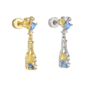 Starry wine bottle drop earrings with 18k gold plating and blue cubic zirconia accents - Creative Wine Bottle Style (EGD2713) / Gold
