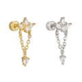 Set of 18k gold and silver star earrings with cubic zirconia stones and tassel chains - Star Flower Tassel Style (EGD2517) / Gold