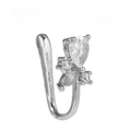 Macro shot of silver bow nose clip featuring a teardrop zircon and polished U-shape design - Pear & Marquise Mixed Setting Style (White Gold Plated)