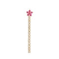 Detail of pink floral petal stud with long linear drop clear zircon tassel in gold setting - Gold Dangle Flower Style (EGD0539)