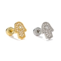 Minimalist Hamsa hand stud earrings in 18k gold and silver with cubic zirconia stones - Hamsa Hand Flat Back Style (EGD2960) / Gold