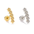 Clous de cartilage étoiles à cinq branches verticaux avec zircon or et argent - Rangée d'Étoiles Incrustée (EGD2208) / Pièce Unique / Or