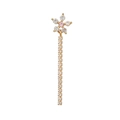 Golden flower drop earring with pink gemstone center and long white crystal tassel chain - Gold Dangle Flower Style (EGD0474)