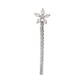 Silver daisy tassel stud earring with pink gemstone center and sparkling white crystals - Silver Dangle Flower Style (EGD0474)