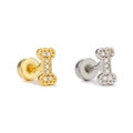 Sparkling bone shaped stud earrings with micro-set zircons in gold and silver finish - Bone Style / Gold